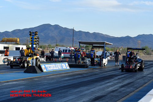 Pat Neal (near lane) vs 
Sheldon Lofgreen (far lane)